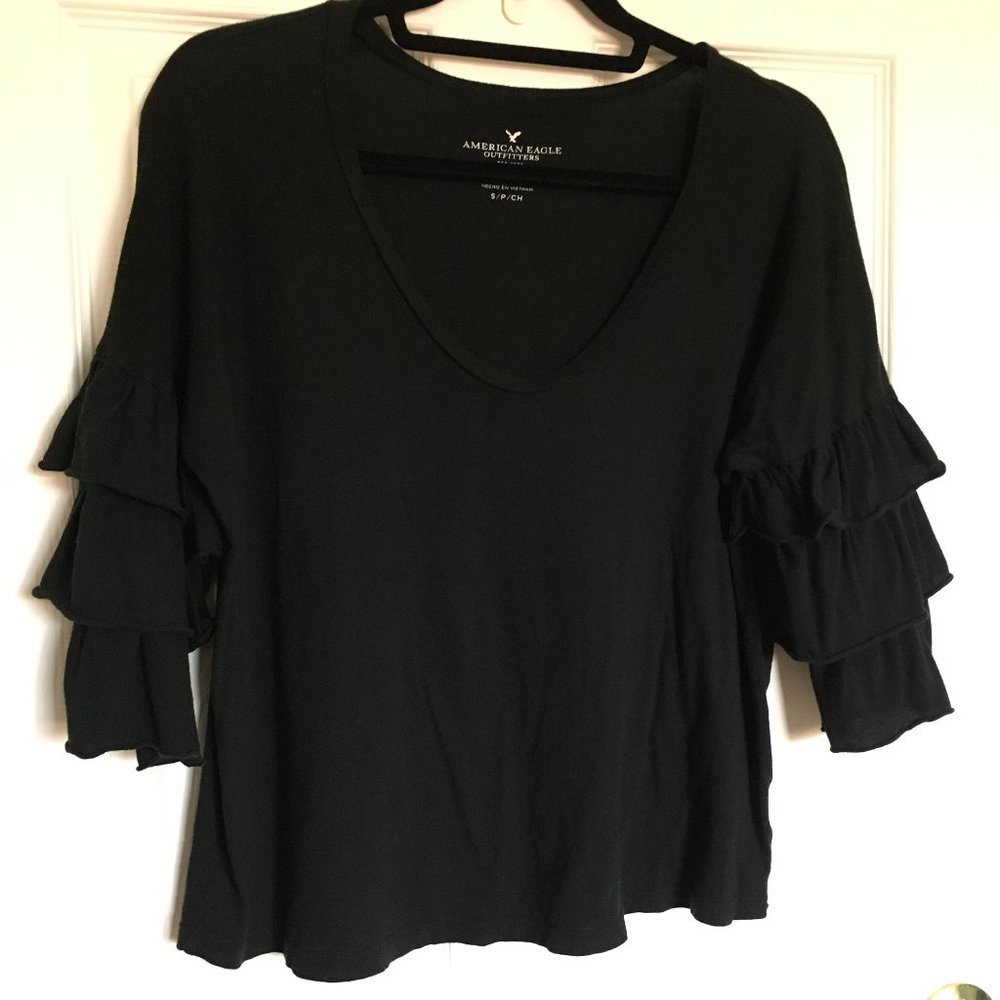 Black ruffle sleeve top